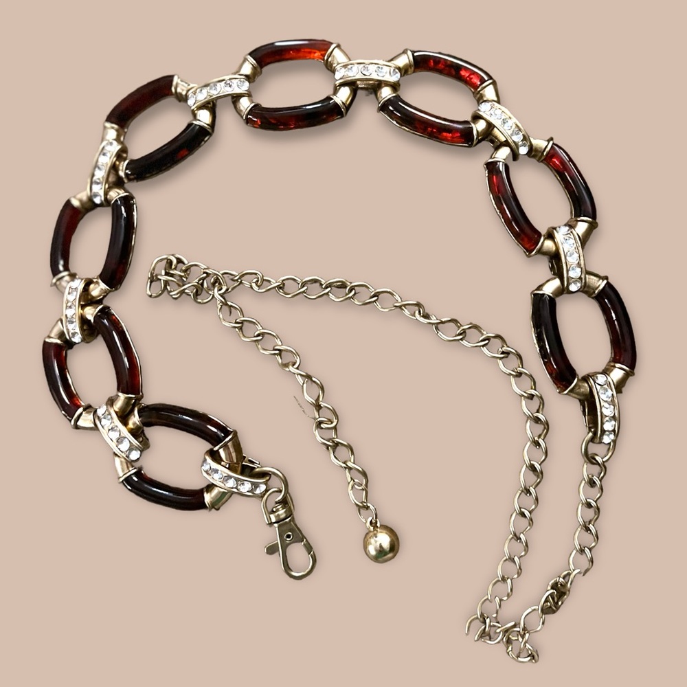 Vintage tortoiseshell rhinestone gold chain belt beautiful
